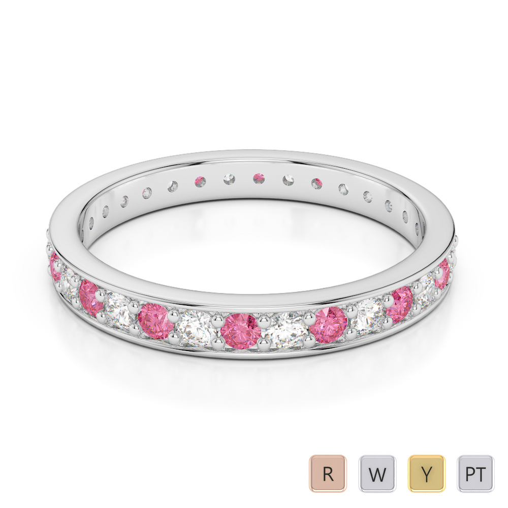 2.5MM Prong Set Diamond and Pink Tourmaline Full Eternity Ring 0357