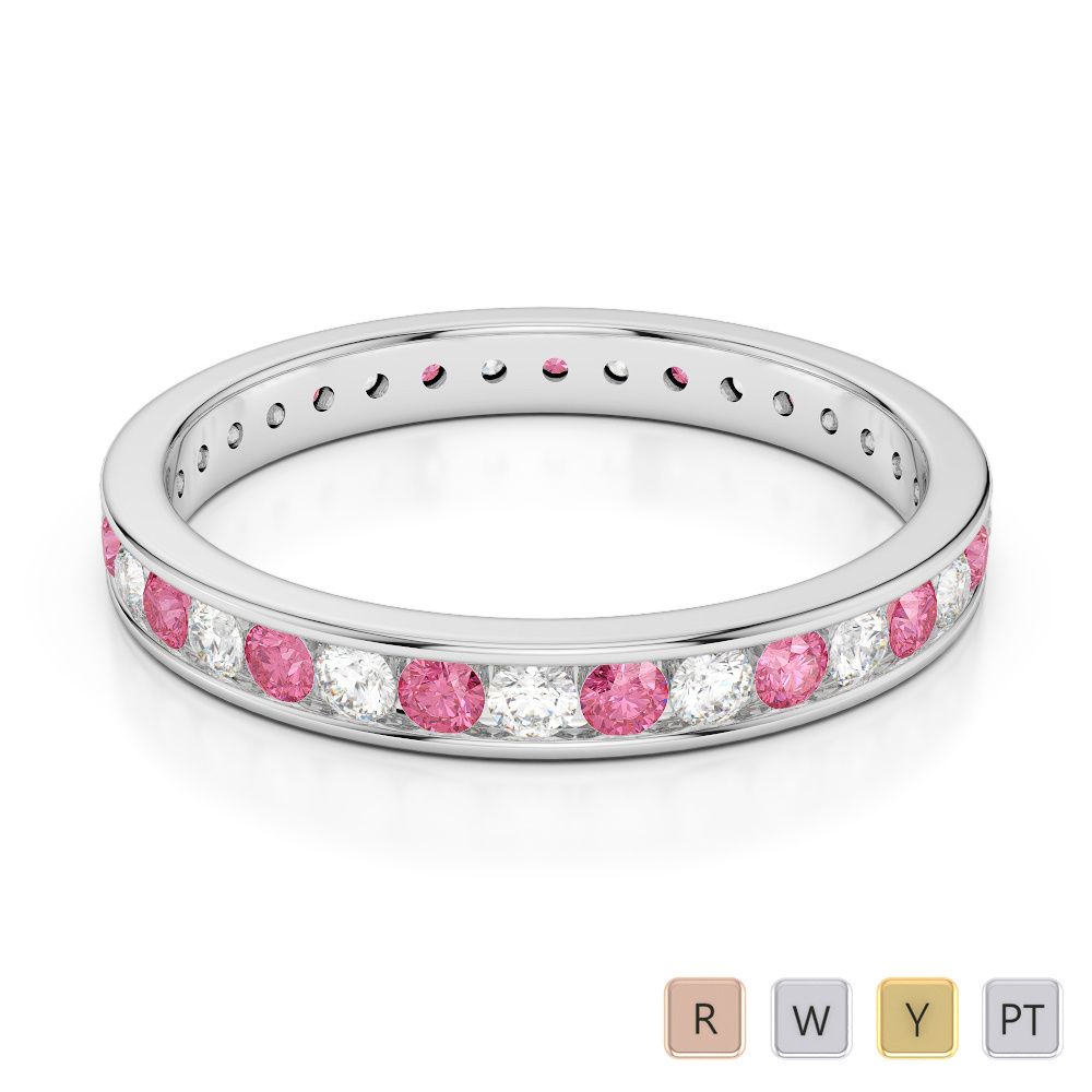 3MM Round Cut Pink Tourmaline Full Eternity Ring With Diamond 0365