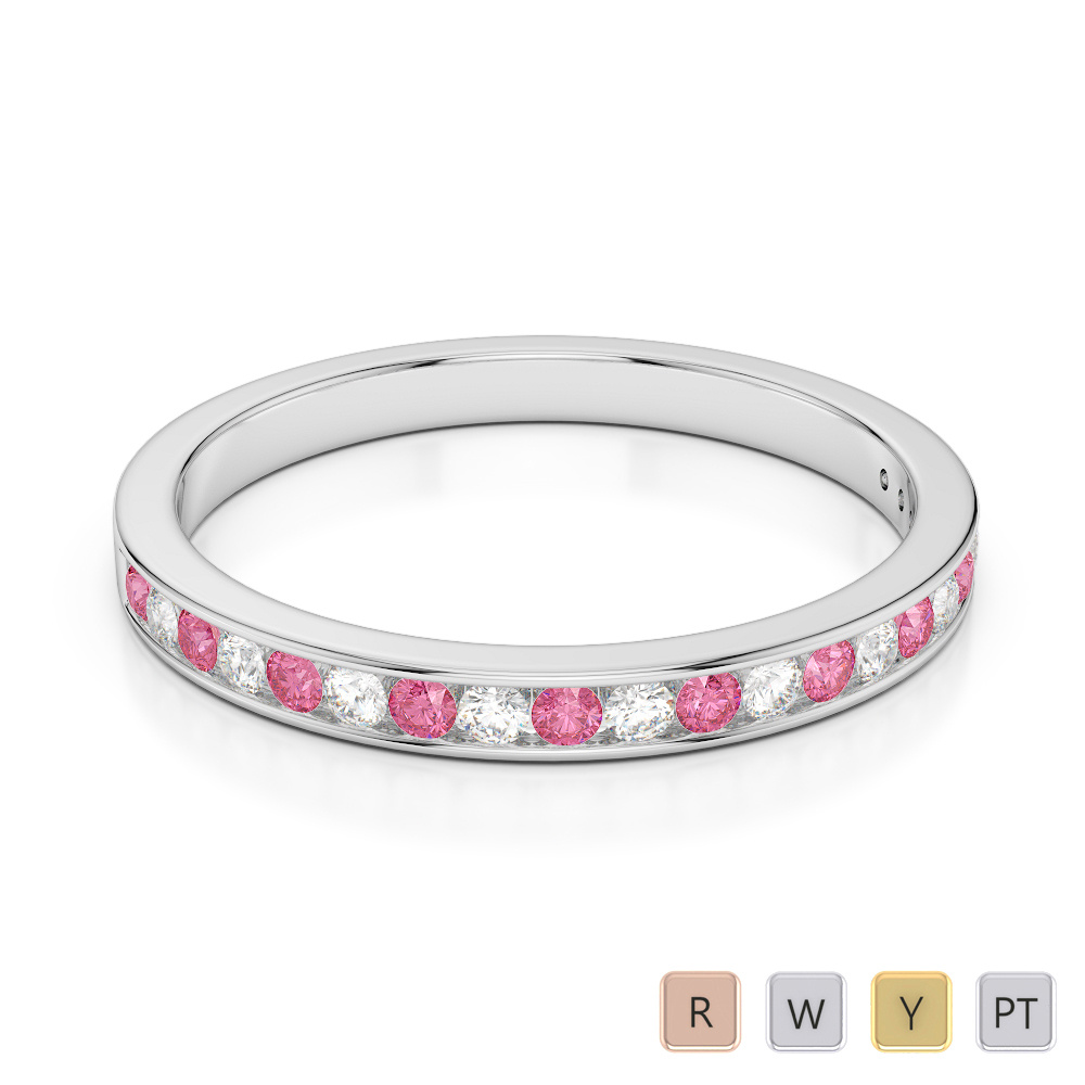2.5MM Channel Set Diamond and Pink Tourmaline Half Eternity Ring 0367