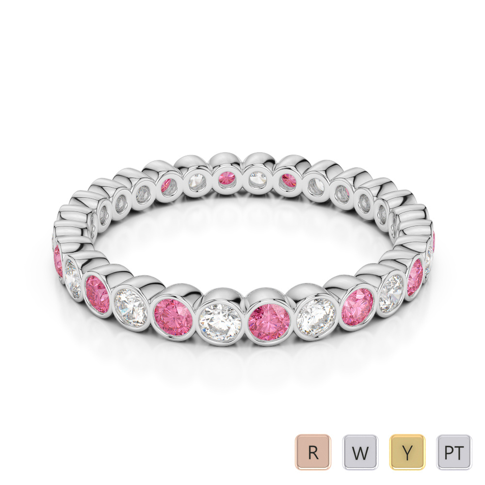 2.5MM Bezel Pink Tourmaline and Diamond Full Eternity Ring 0377