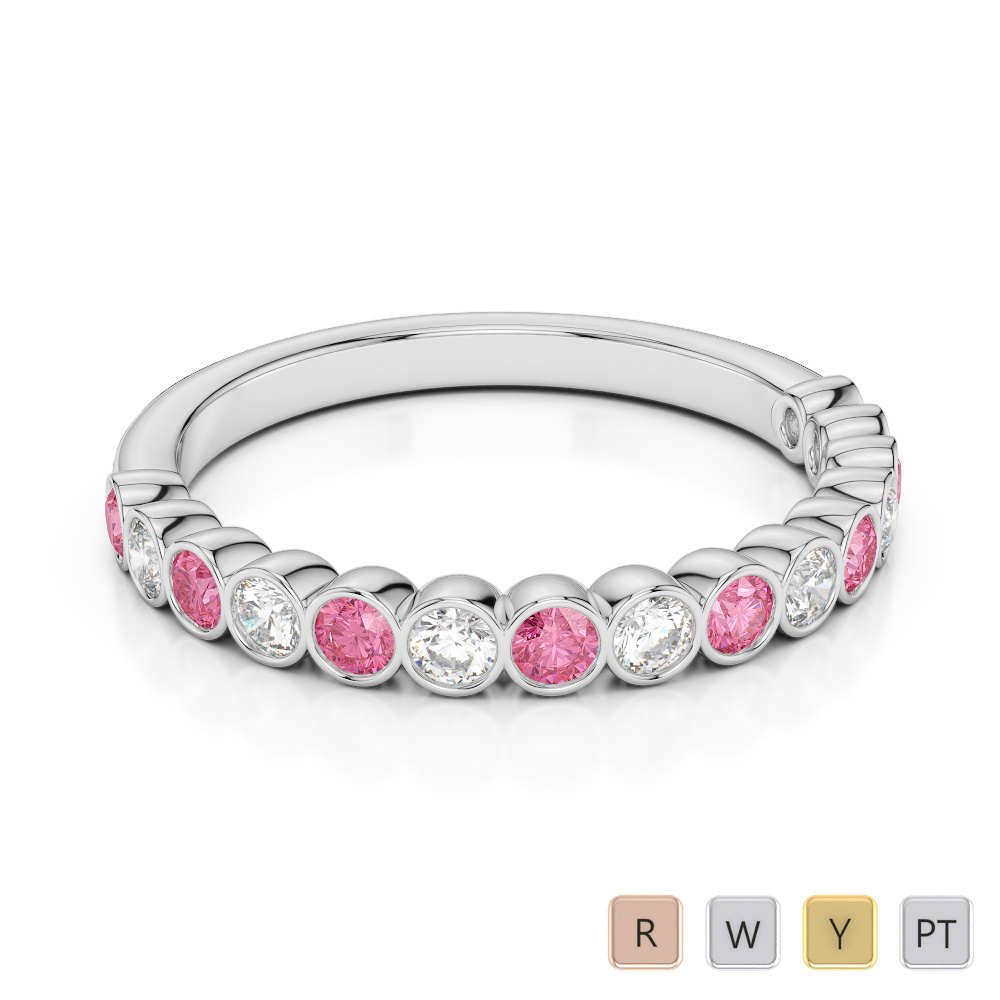 2.5MM Rubover Diamond and Pink Tourmaline Half Eternity Ring 0380
