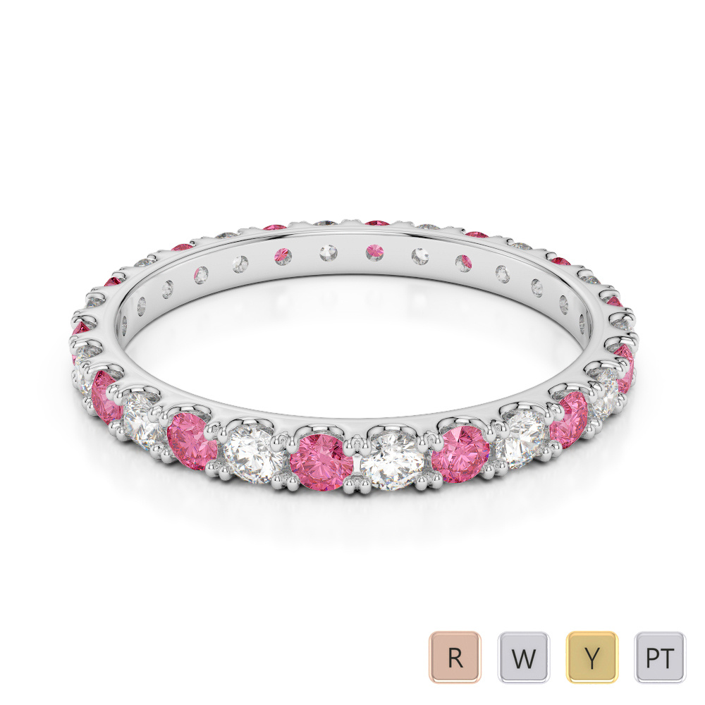 2 MM Claw Set Diamond Full Eternity Ring With Pink Tourmaline 0398
