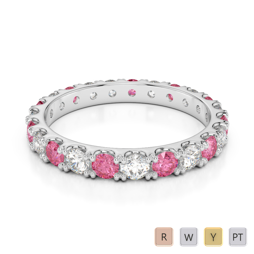 2.5 MM Claw Set Pink Tourmaline & Diamond Full Eternity Ring 0399