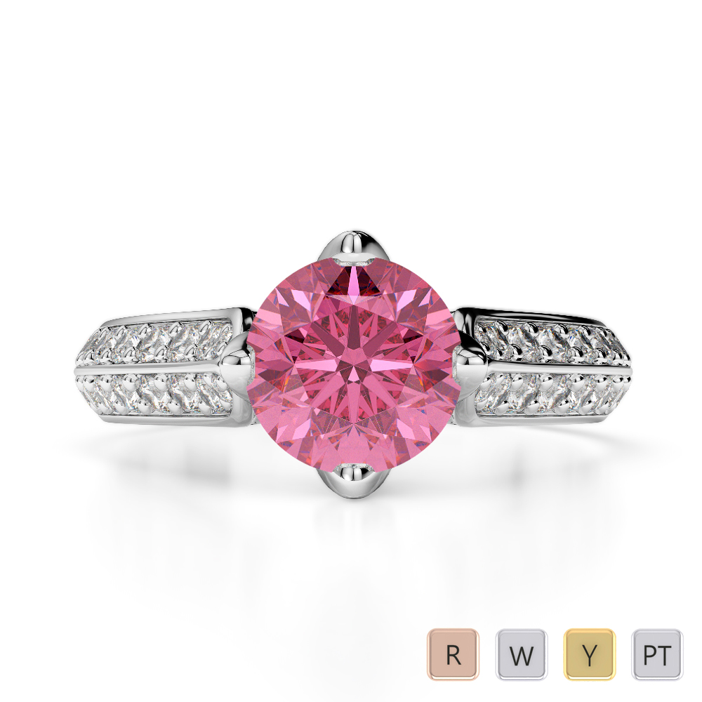 Round Cut Diamond Engagement Ring With Pink Tourmaline in Gold / Platinum ATZR-0203