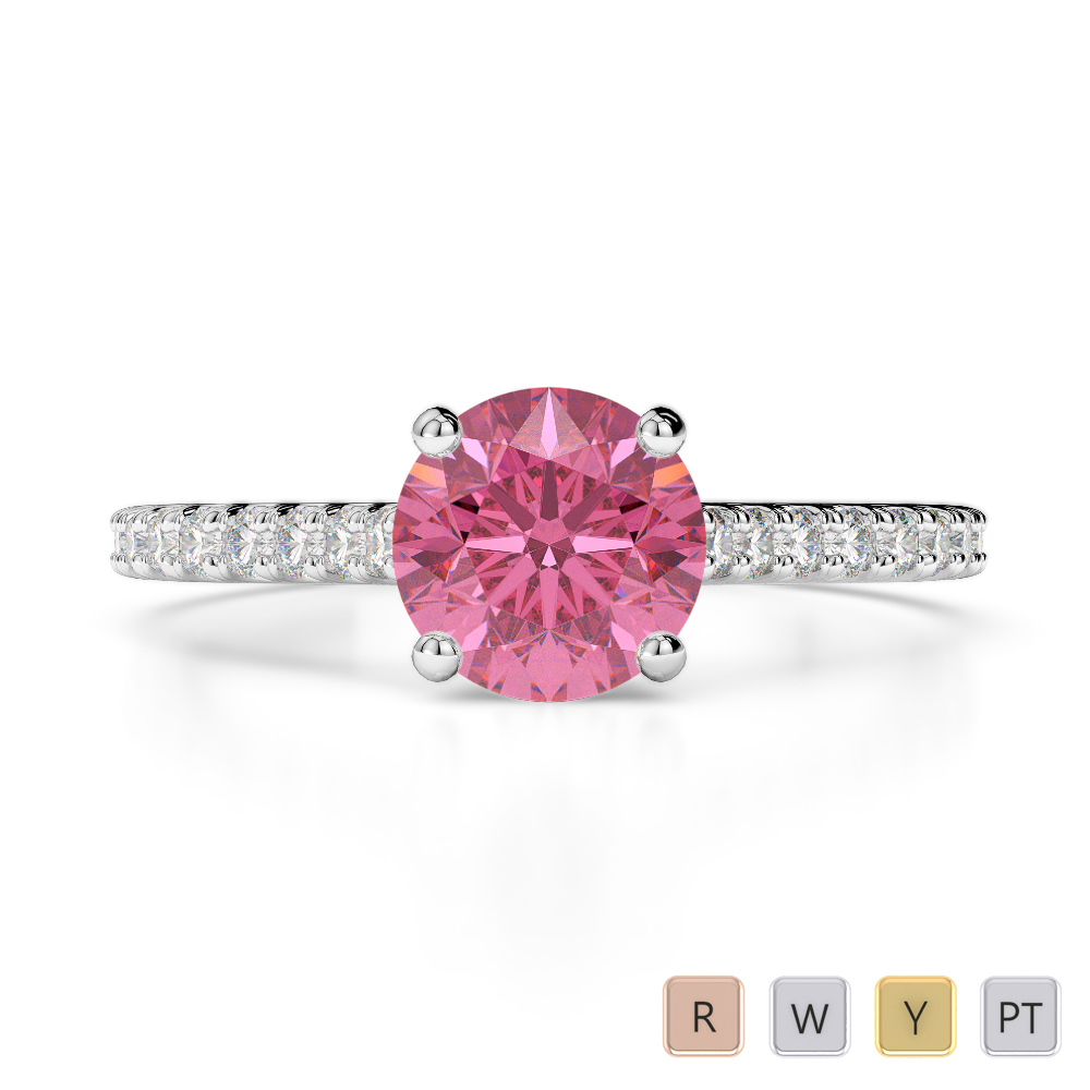 Round Cut Diamond and Pink Tourmaline Engagement Ring in Gold / Platinum ATZR-0211