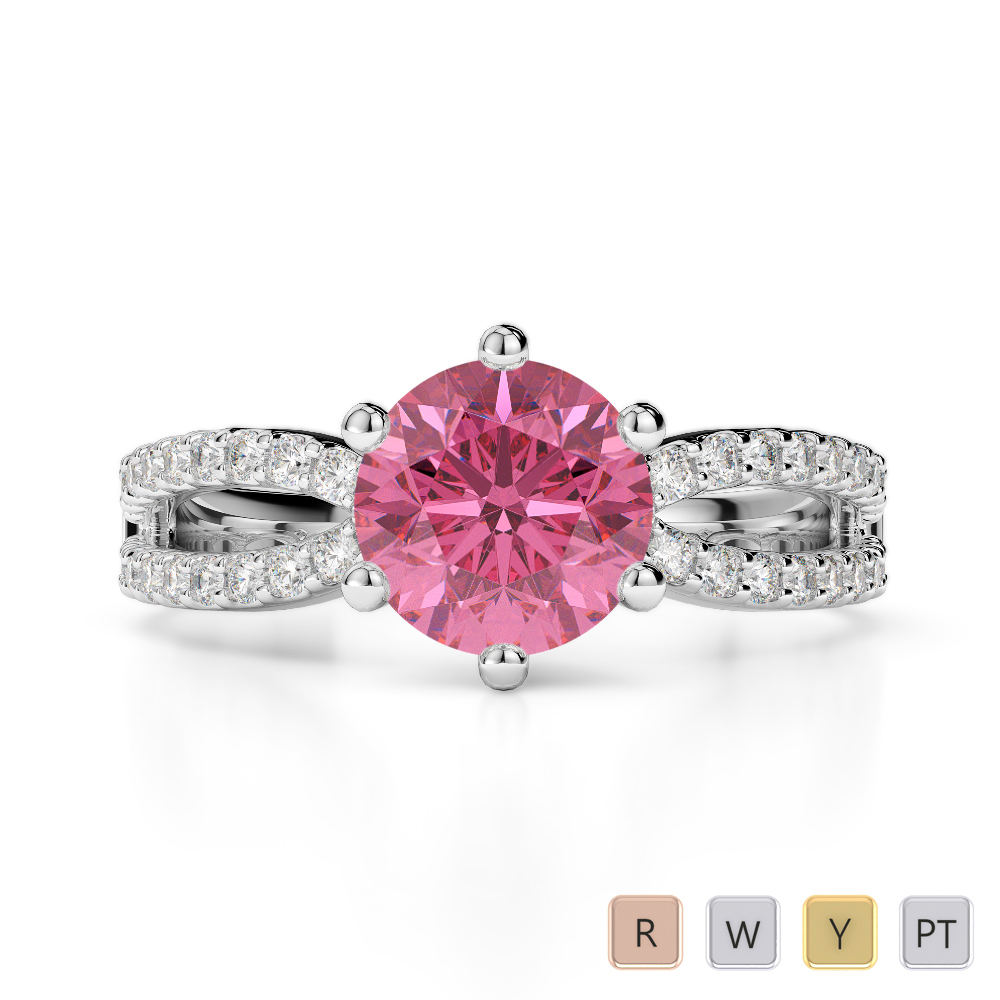 Claw Set Diamond and Pink Tourmaline Engagement Ring in Gold / Platinum ATZR-0221