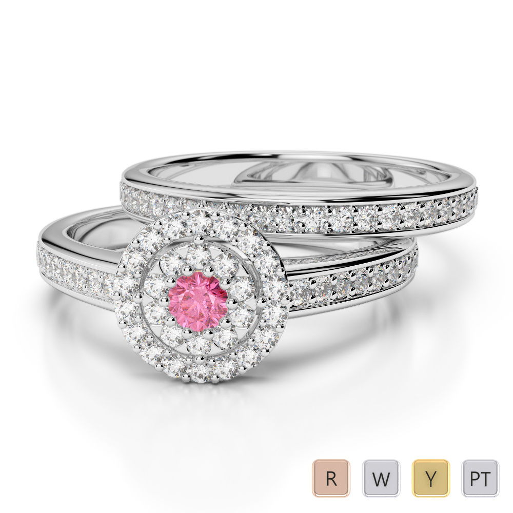 Prong Set Bridal Set Ring With Pink Tourmaline & Diamond 0321