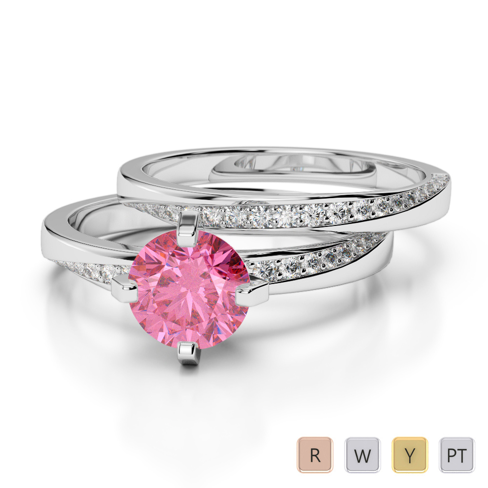 Four Prong Set Pink Tourmaline Bridal Set Ring With Diamond 0324