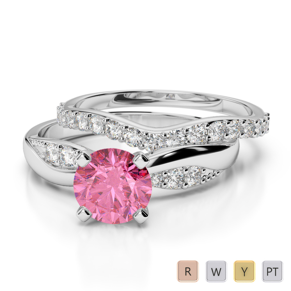 4 Prong Set Pink Tourmaline & Diamond Bridal Set Ring 0335
