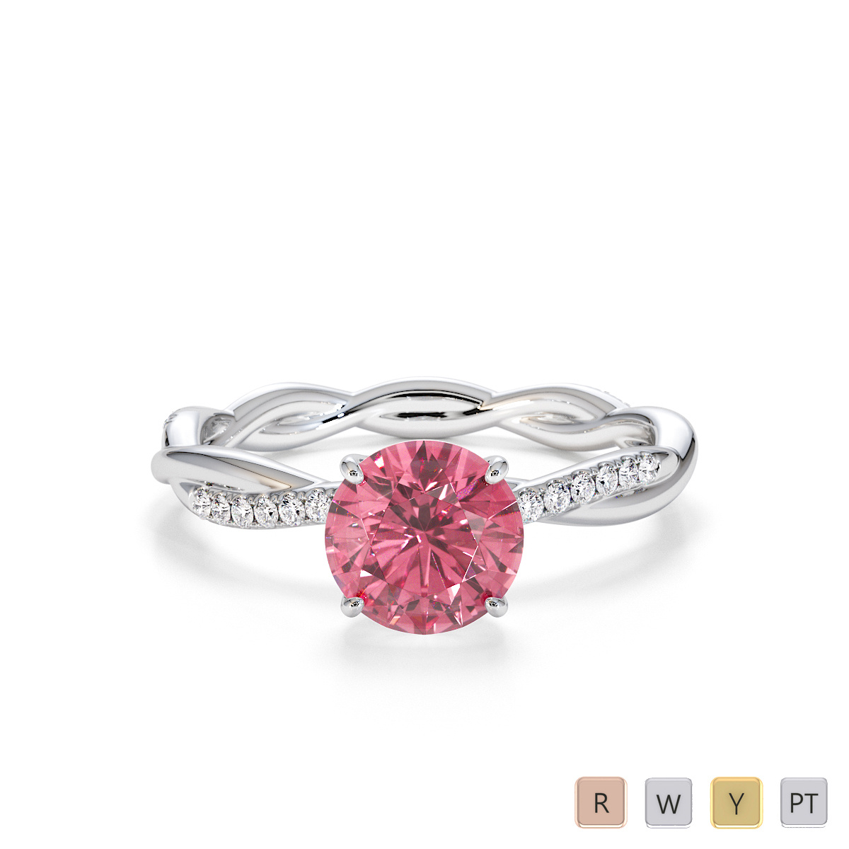 Round Cut Diamond & Pink Tourmaline Engagement Ring 0764