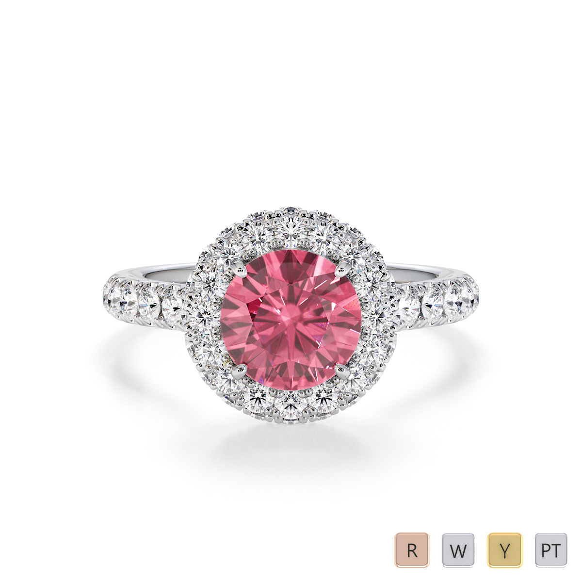 4 Prong Set Pink Tourmaline and Diamond Engagement Ring 0773