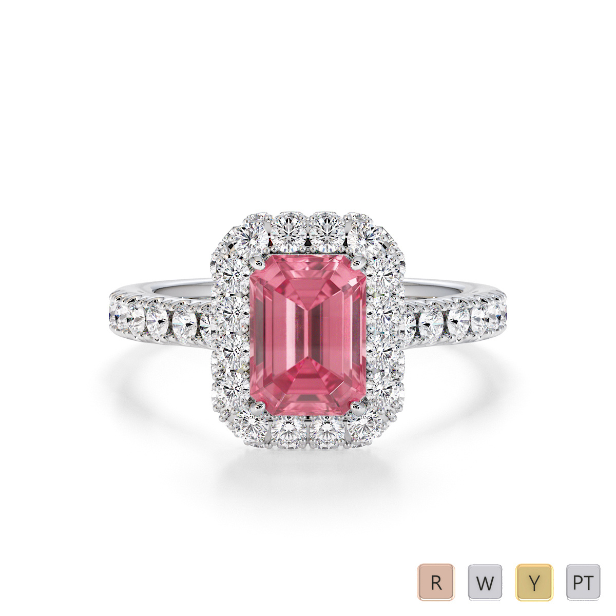 Four-Prong Set Pink Tourmaline and Diamond Engagement Ring 0774