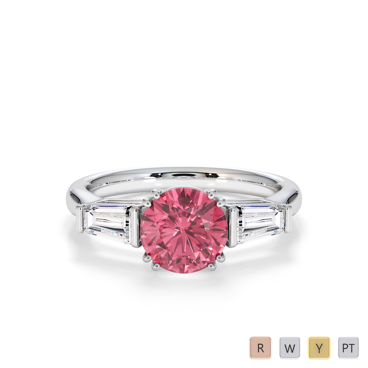 Tapered Baguette Diamond Engagement Ring with Pink Tourmaline 0781