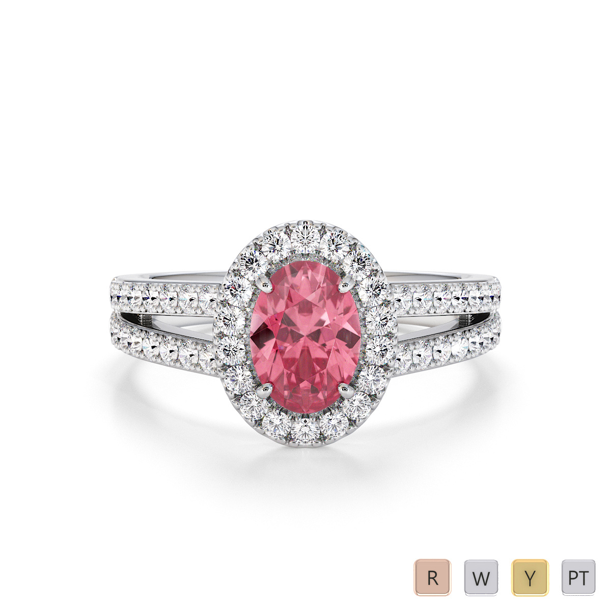 Oval Shape Pink Tourmaline and Diamond Engagement Ring 0791
