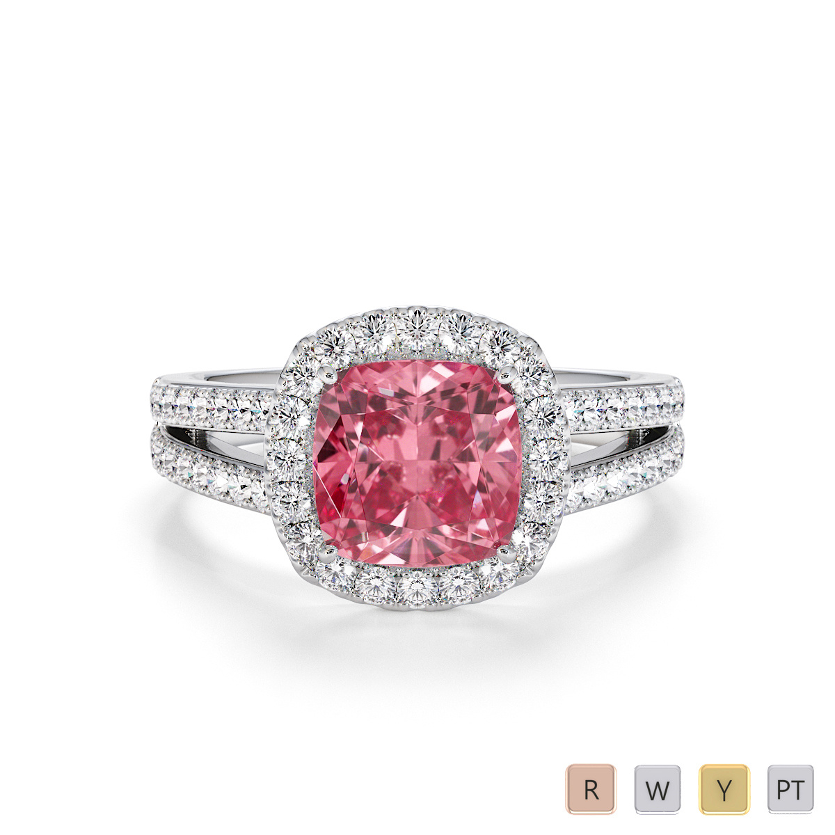 Cushion Shape Pink Tourmaline and Diamond Engagement Ring 0793