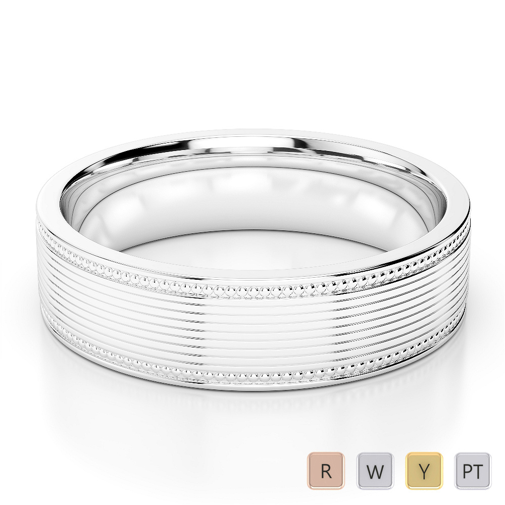 5MM Milgrain Comfort Fit Plain Mens Wedding Band 0172