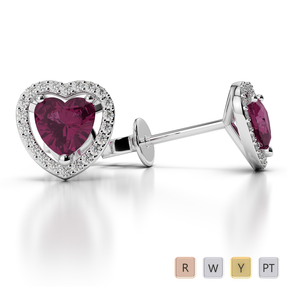 Heart Shape Earrings With Ruby & Diamond in Gold / Platinum ATZER-0471