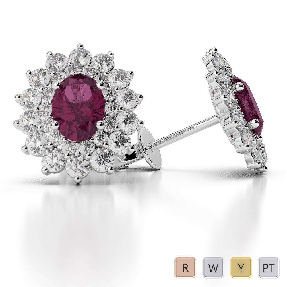 Ruby Earrings With Round Cut Diamond in Gold / Platinum ATZER-0478