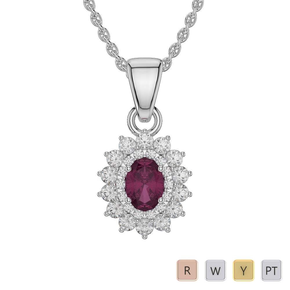 Ruby Necklaces With Round Cut Diamond in Gold / Platinum ATZNK-0571