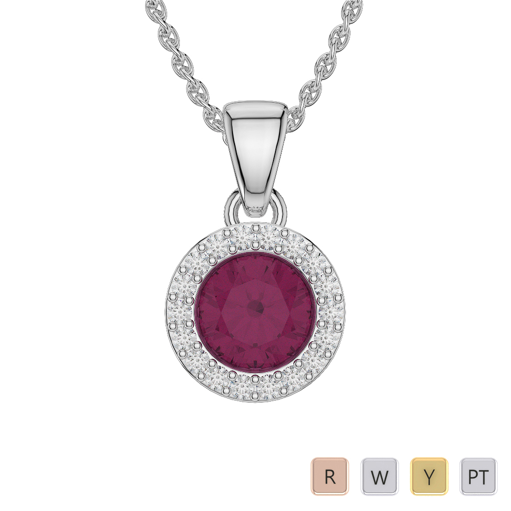 Round Shape Ruby and Diamond Necklaces in Gold / Platinum ATZNK-0573