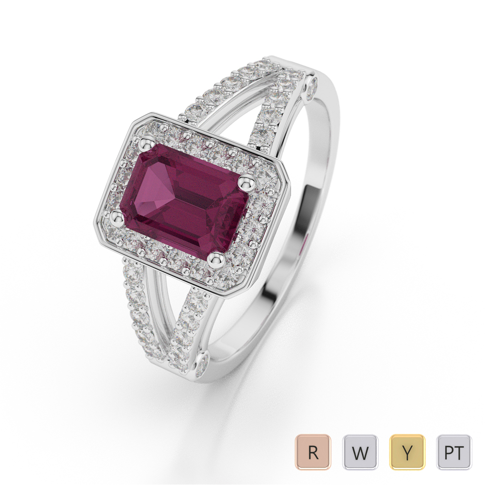 Ruby Engagement Ring With Round Cut Diamond in Gold / Platinum ATZR-0041
