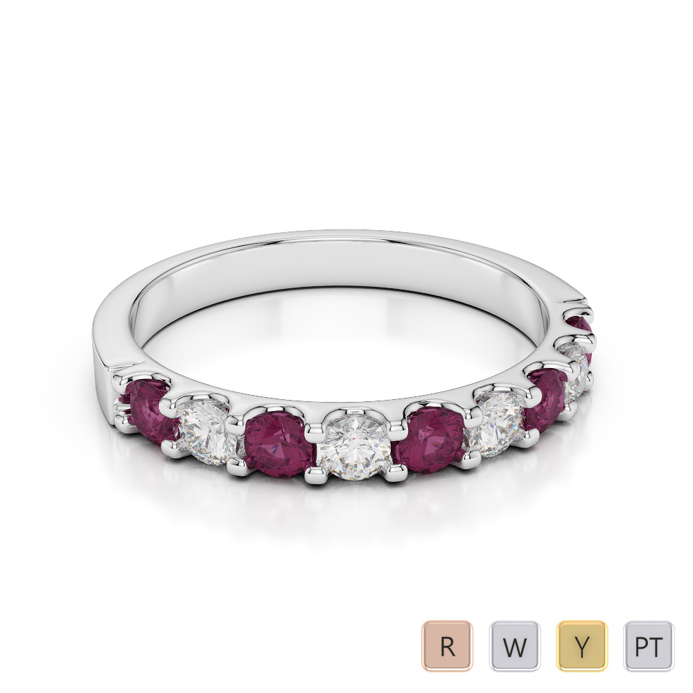 2.5MM Claw Set Diamond & Ruby Half Eternity Ring 0386
