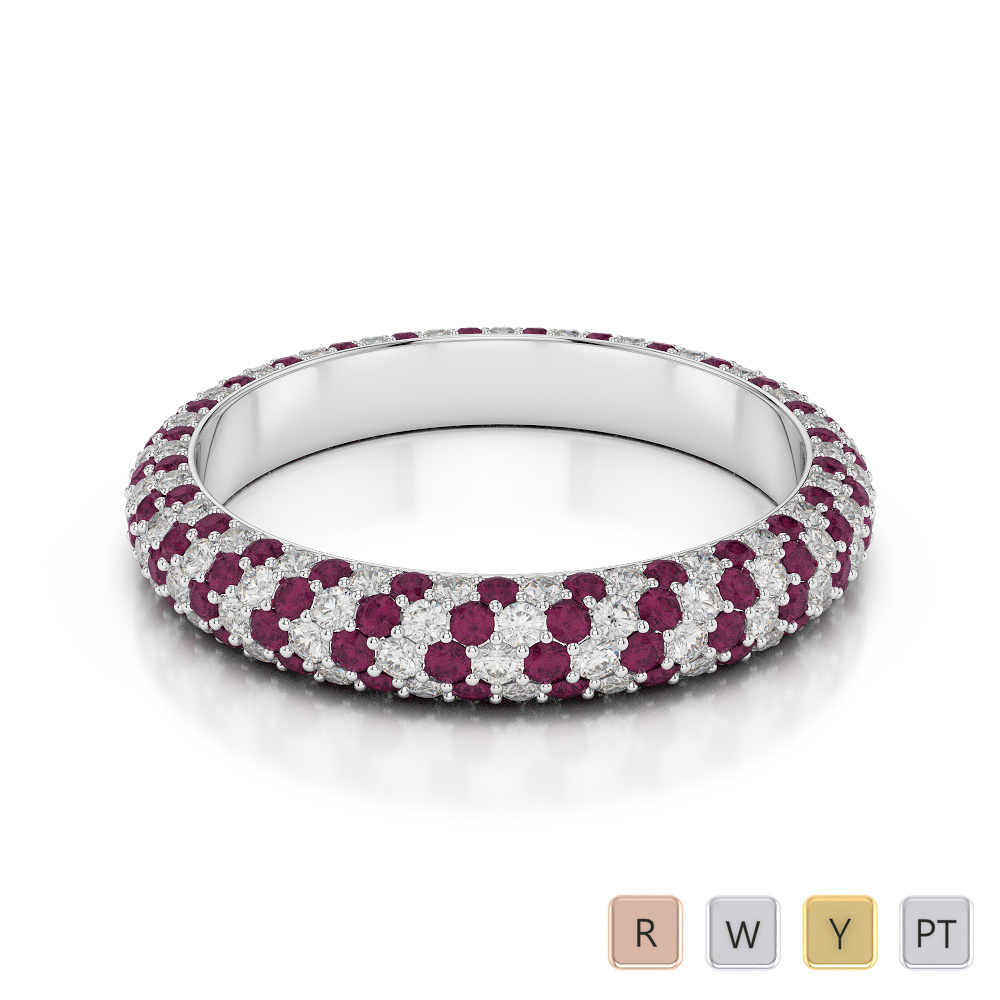 4 MM Prong Set Diamond & Ruby Full Eternity Ring 0394