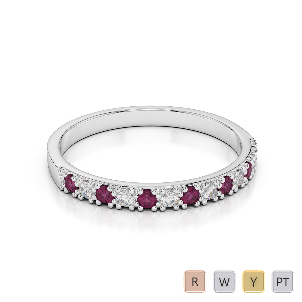 2.5 MM Prong Set Ruby Half Eternity Ring With Diamond 0407