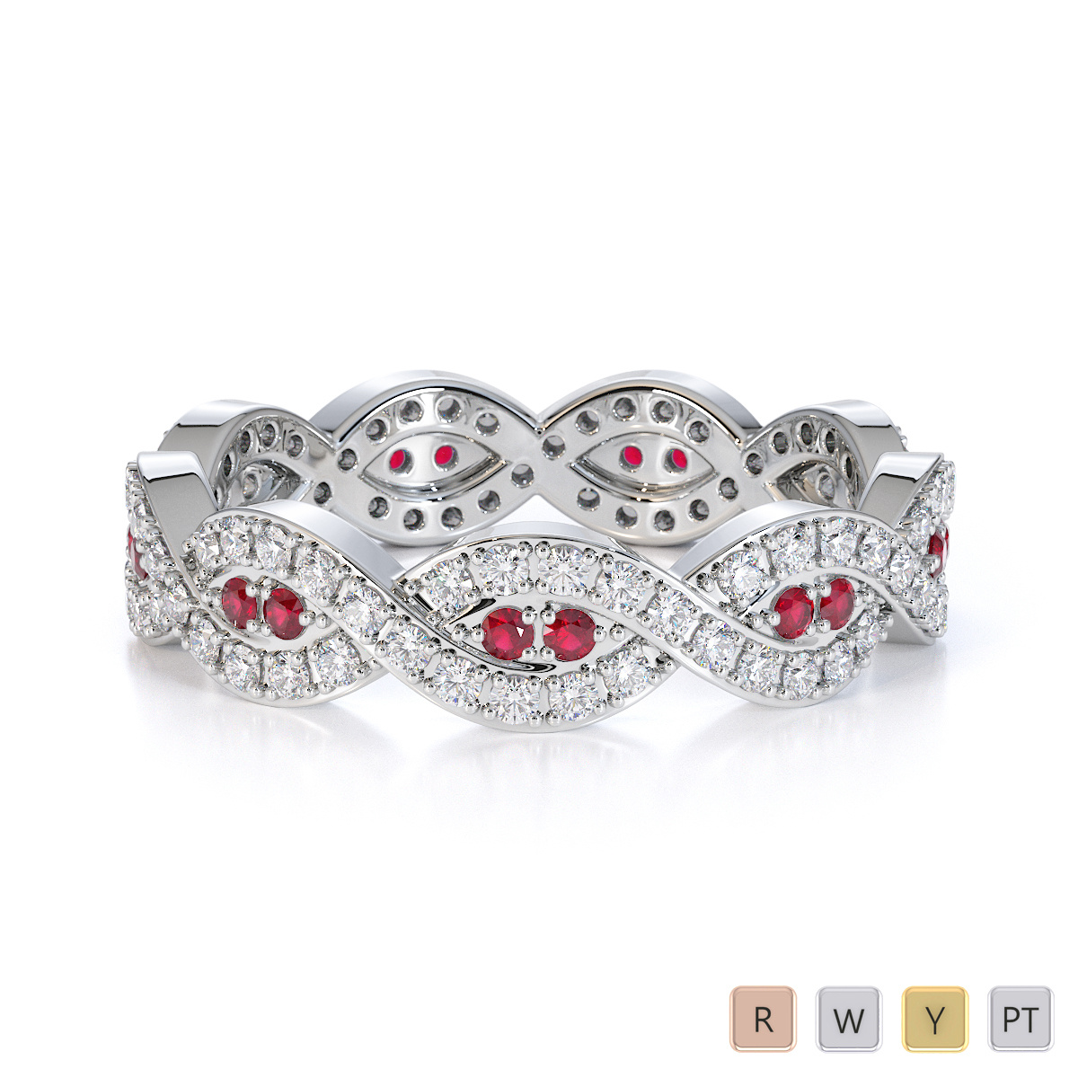 Prong Set Ruby and Diamond Full Eternity Ring 0422