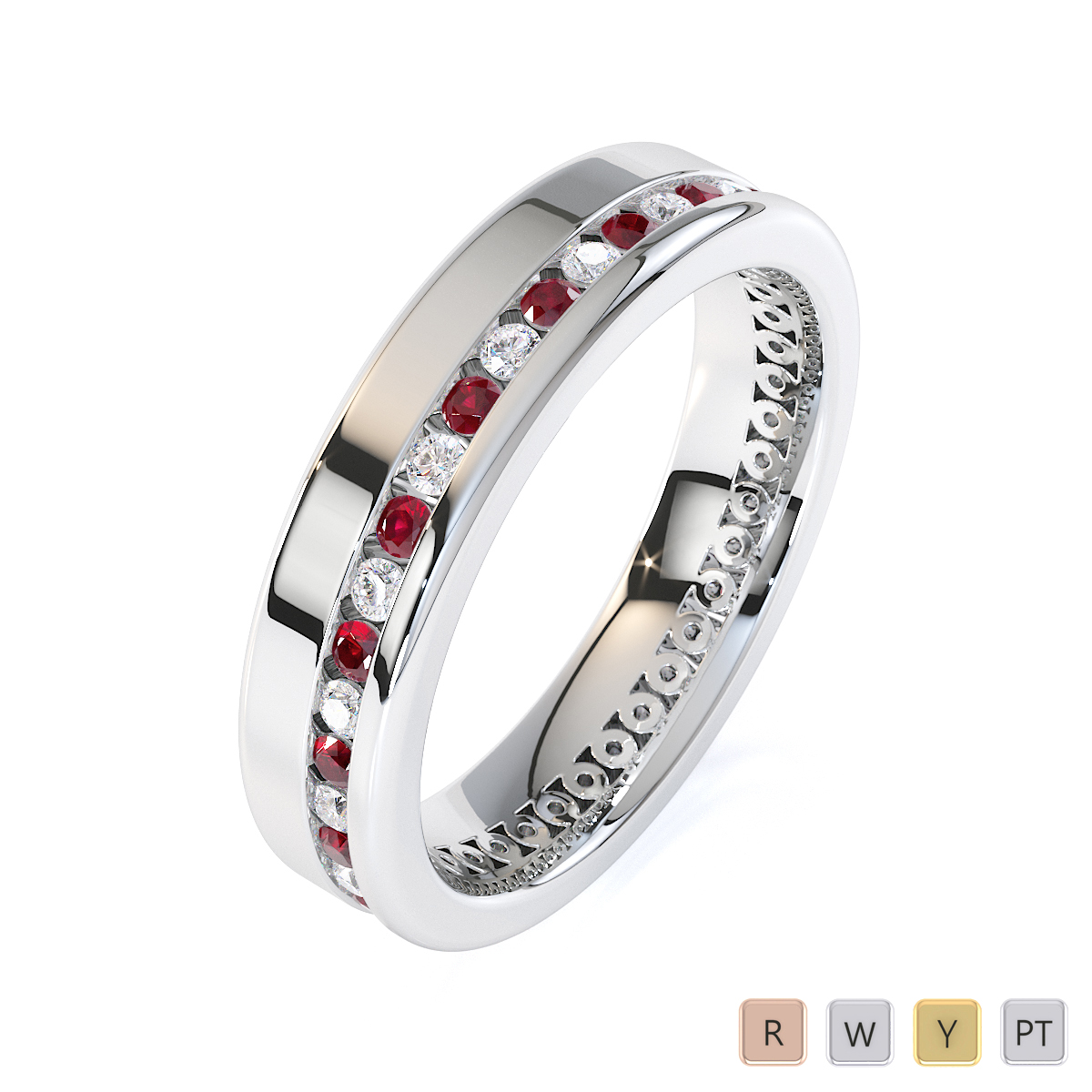 Round Cut Diamond and Ruby Full Eternity Ring in Gold / Platinum ATZR-0438