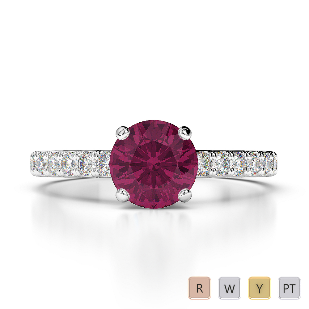 Round Cut Ruby & Diamond Engagement Ring in Gold / Platinum ATZR-0199
