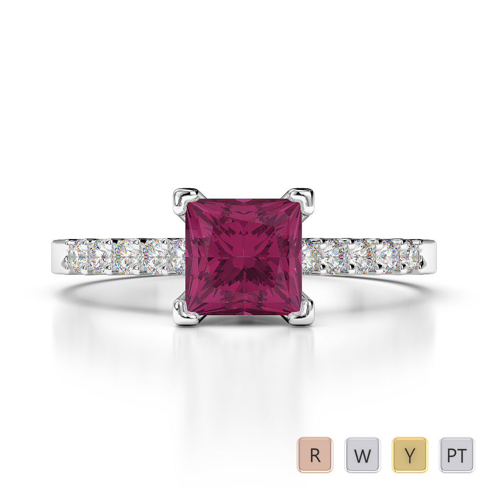 Princess Ruby and Round Diamond Engagement Ring With Diamond 0208