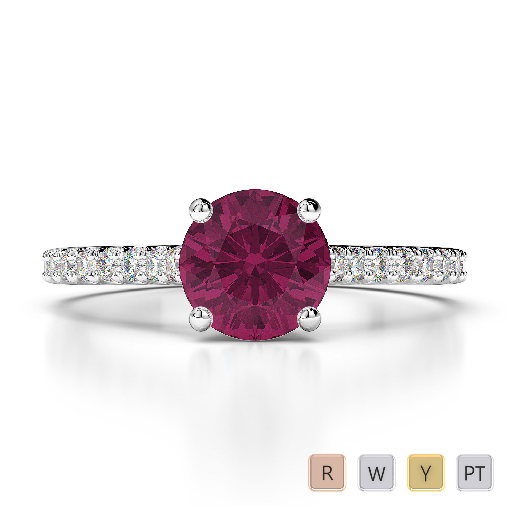Round Cut Diamond and Ruby Engagement Ring in Gold / Platinum ATZR-0211