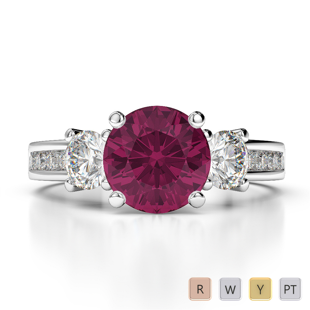 Round Cut Diamond & Ruby Engagement Ring 0216