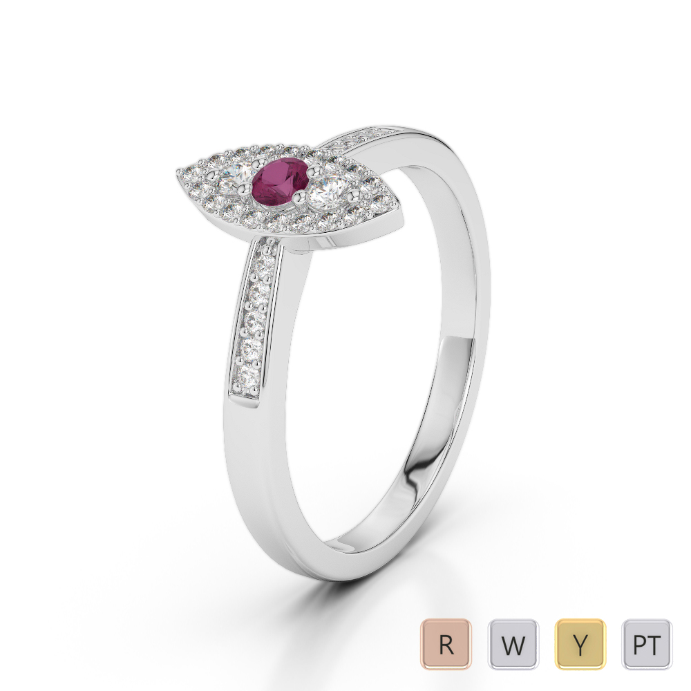 Prong Set Ruby and Diamond Engagement Ring in Gold / Platinum ATZR-0223