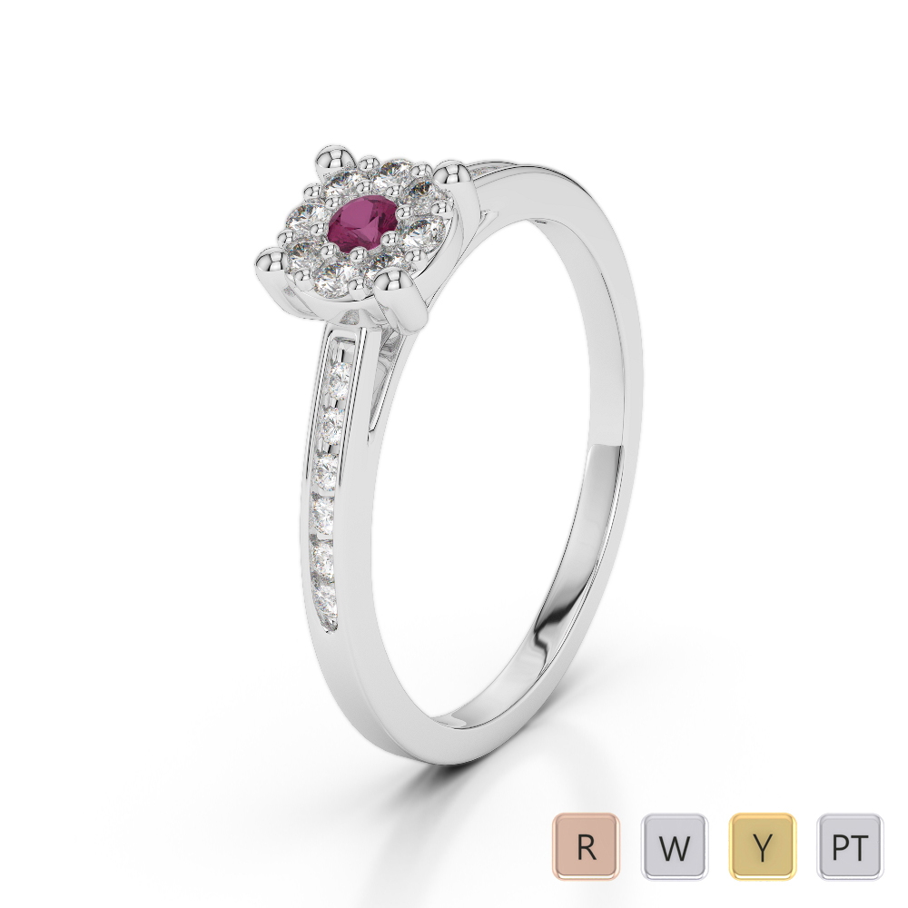 Round Cut Ruby and Diamond Engagement Ring in Gold / Platinum ATZR-0225