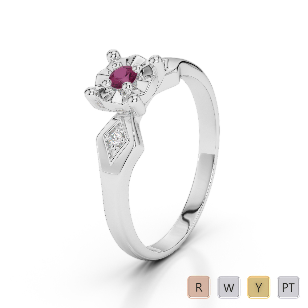 Three Stone Diamond and Ruby Engagement Ring in Gold / Platinum ATZR-0231