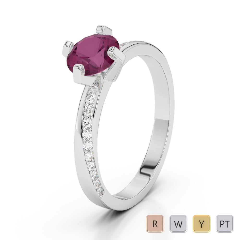 4 Claw Set Ruby & Diamond Diamond Engagement Ring in Gold / Platinum ATZR-0258