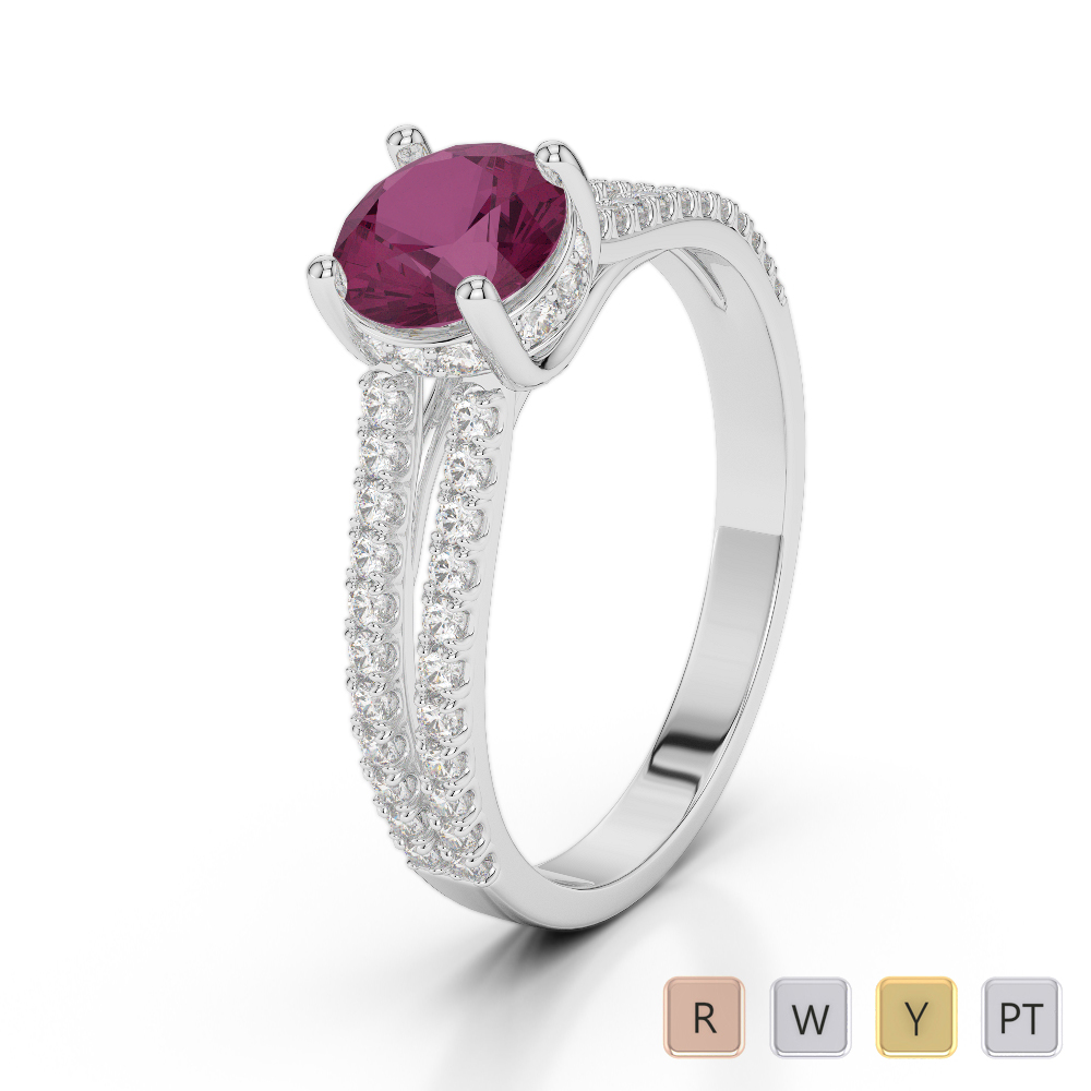Round Cut Ruby & Diamond Engagement Ring in Gold / Platinum ATZR-0275