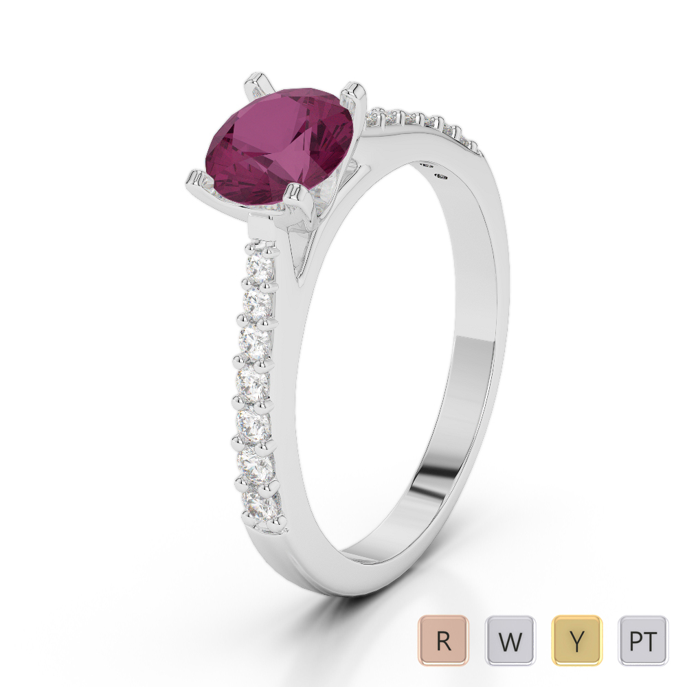 Round Cut Ruby & Diamond Engagement Ring in Gold / Platinum ATZR-0277