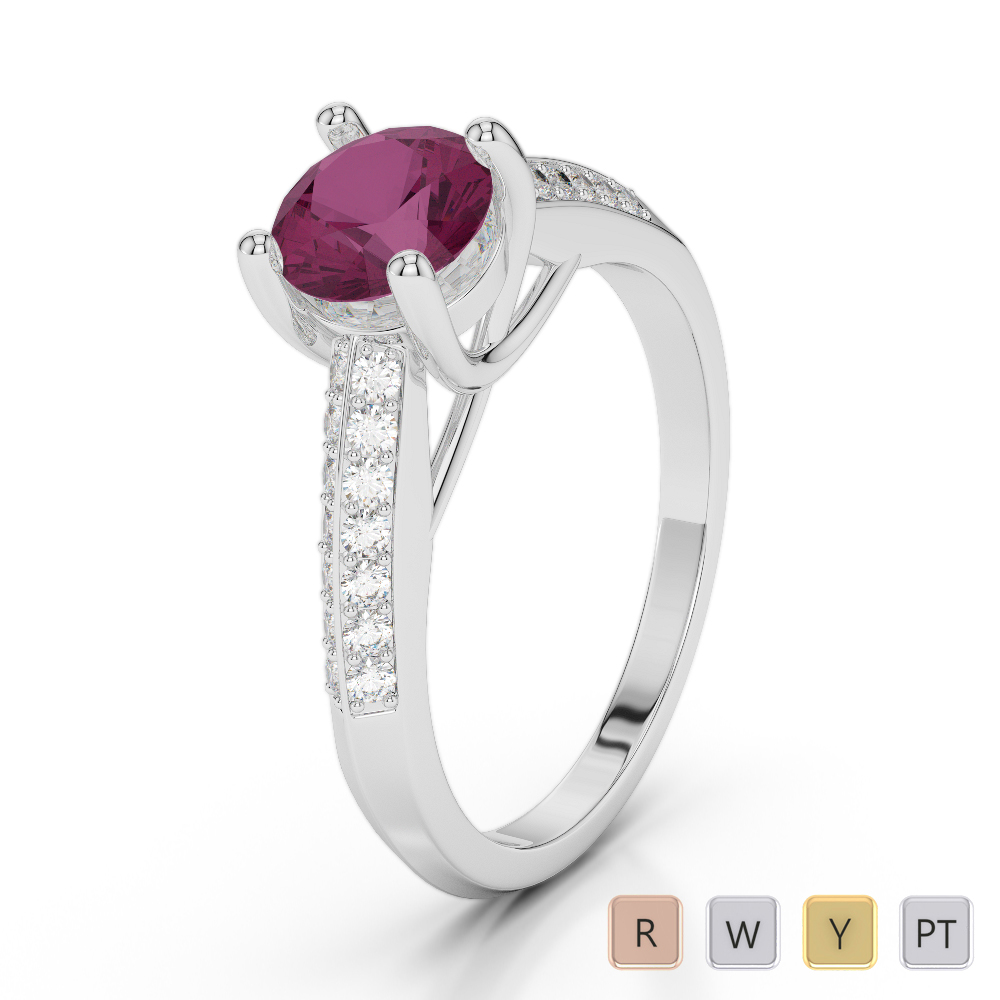 Round Cut Diamond & Ruby Engagement Ring in Gold / Platinum ATZR-0279