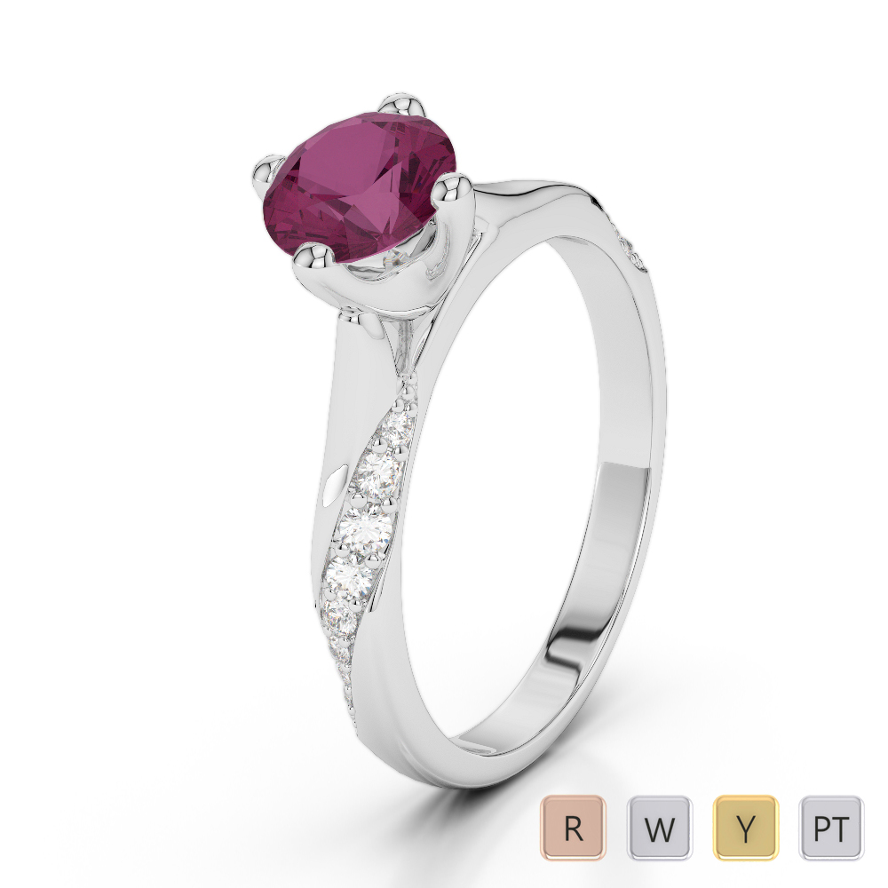 Prong Set Ruby Engagement Ring With Diamond in Gold / Platinum ATZR-0287