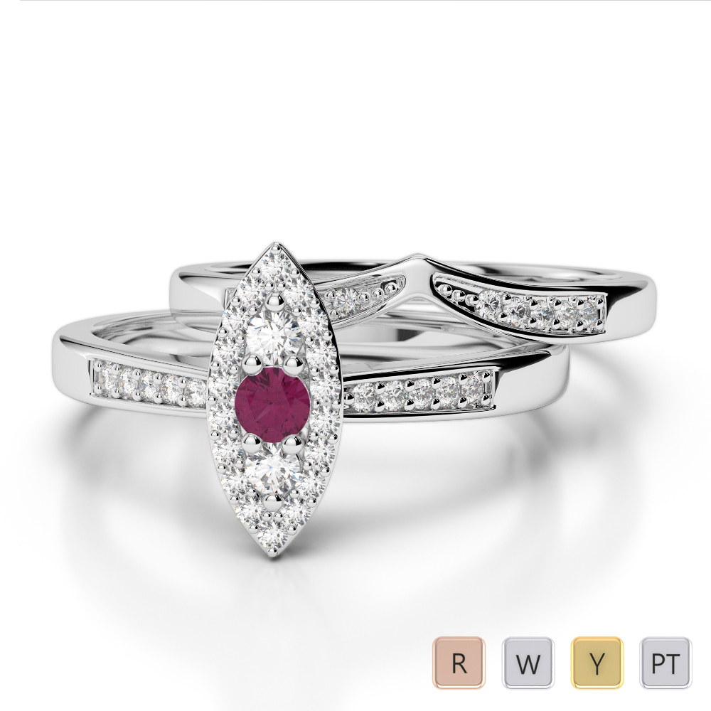 Prong Set Ruby and Diamond Bridal Set Ring in Gold / Platinum ATZR-0289