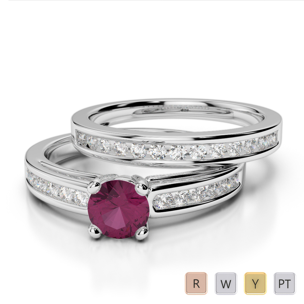 Channel Set Diamond & Prong Set Ruby Bridal Set Ring 0314