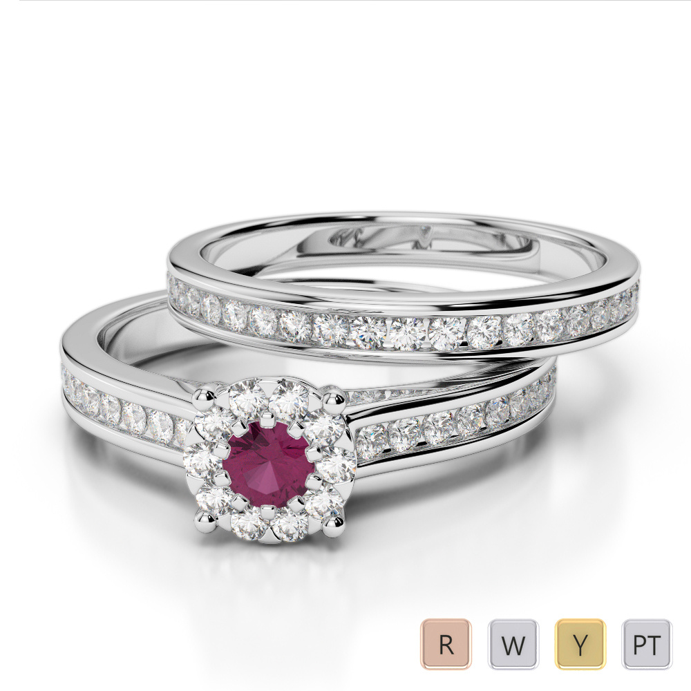Channel Set Diamond & Prong Set Ruby Bridal Set Ring 0323