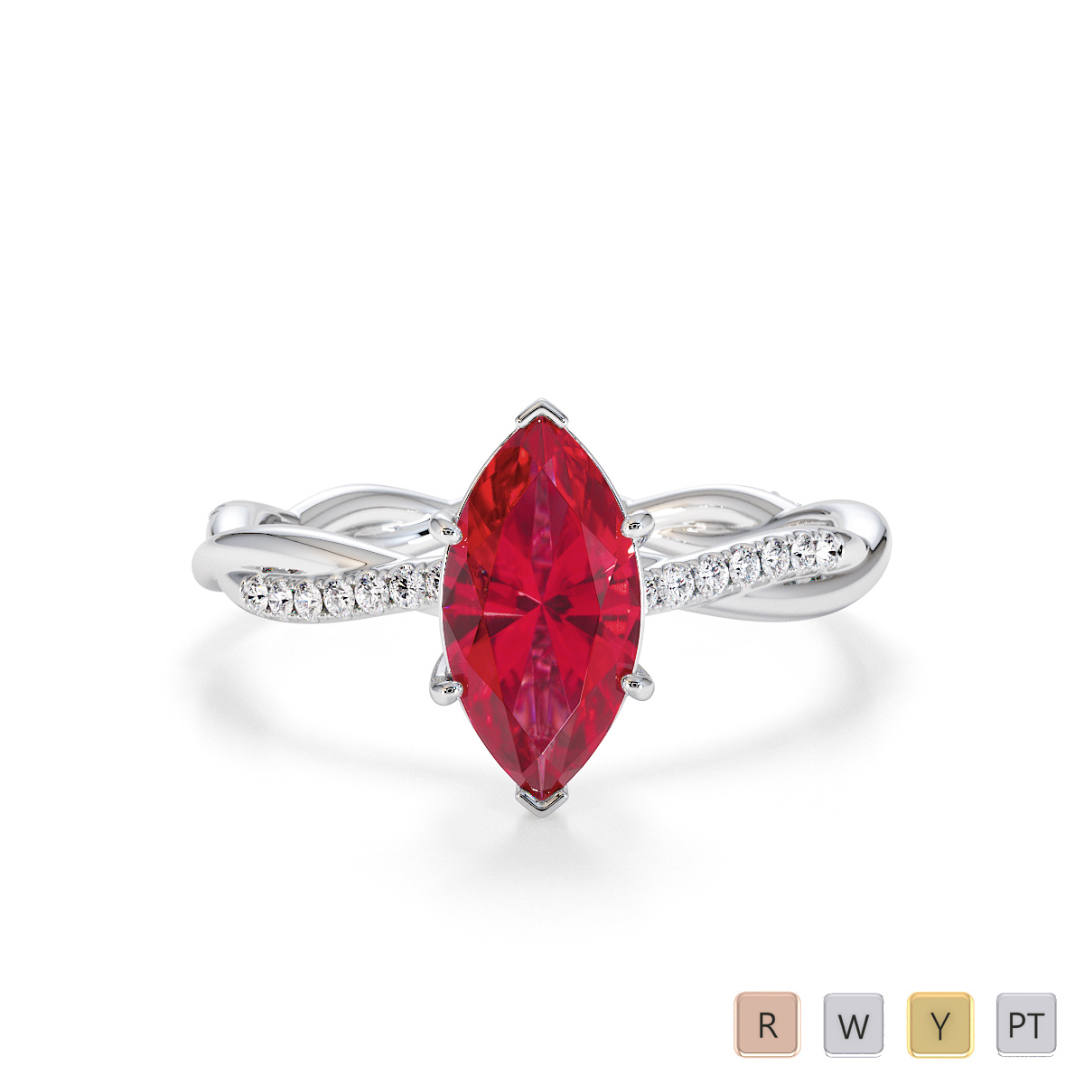 Marquise Cut Ruby and Diamond Engagement Ring 0767