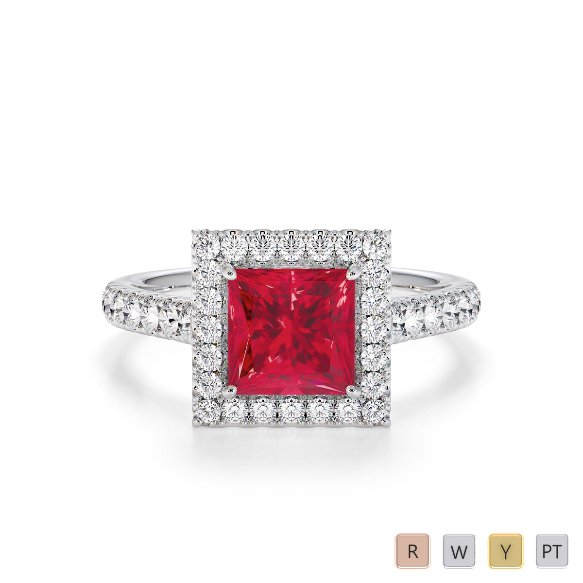 6.00mm Princess Cut Ruby and Diamond Engagement Ring 0768