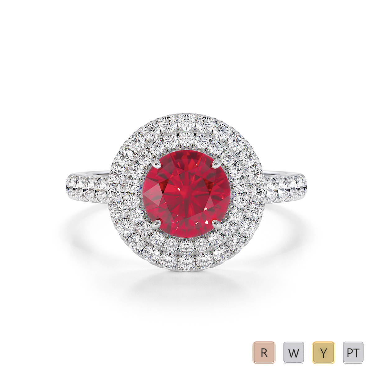 Round Shape Diamond With 1ct Ruby Engagement Ring 0769