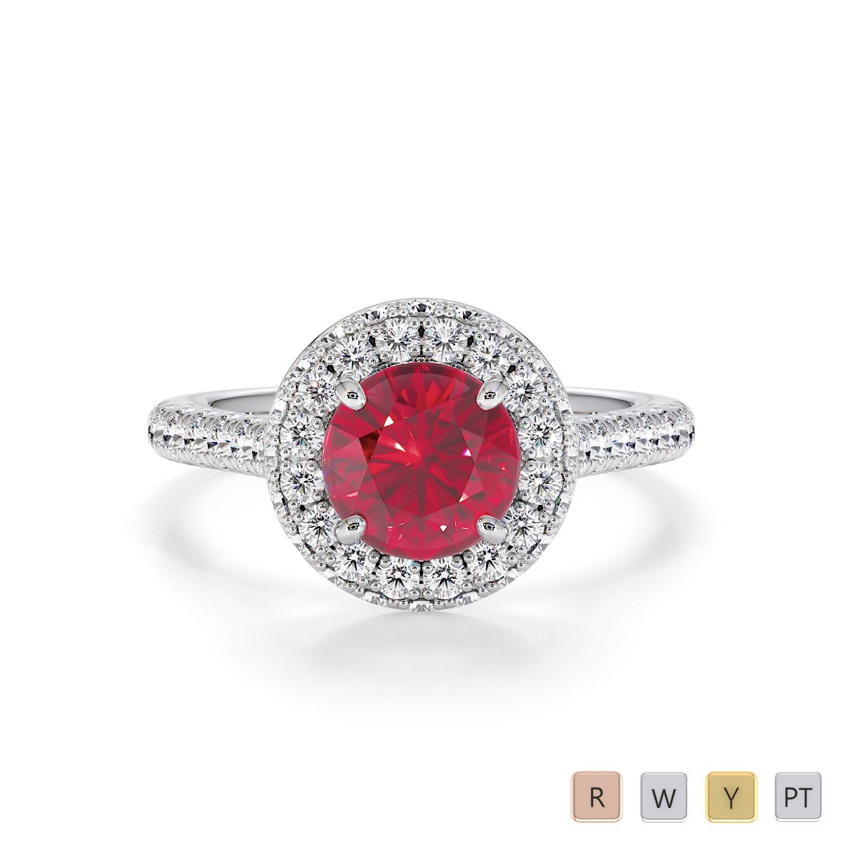 Prong Set Diamond and Ruby Engagement Ring 0776