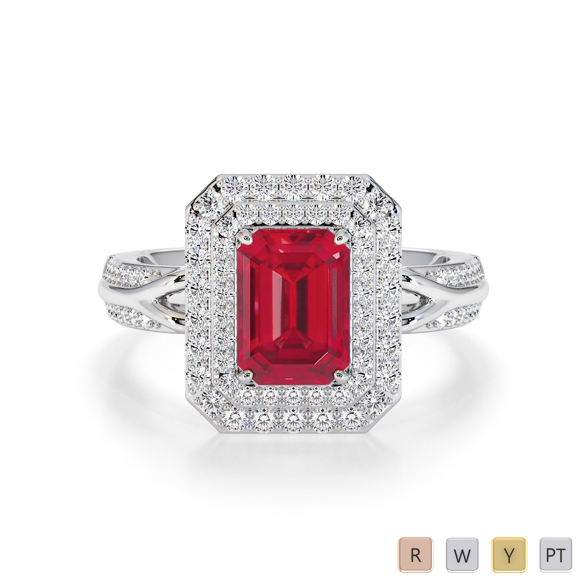 Emerald Cut Ruby and Diamond Engagement Ring 0779